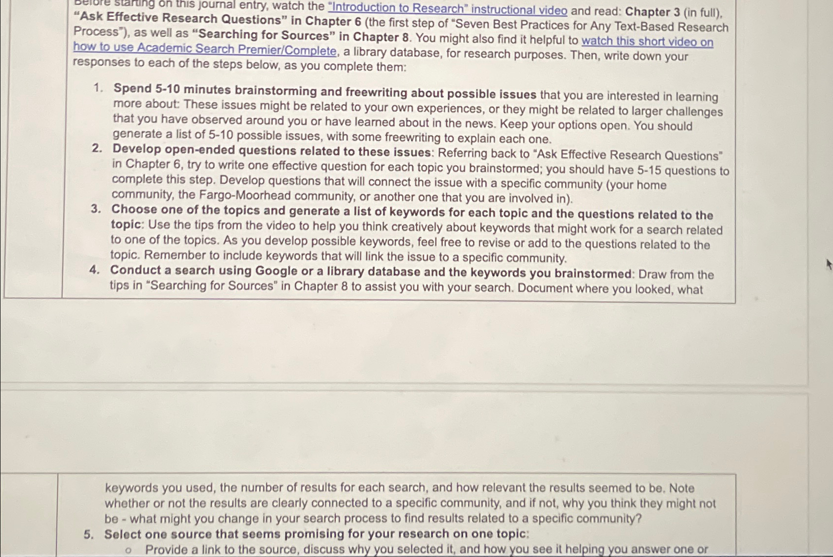  "Ask Effective Research Questions" in Chapter 6(the first step of "Seven