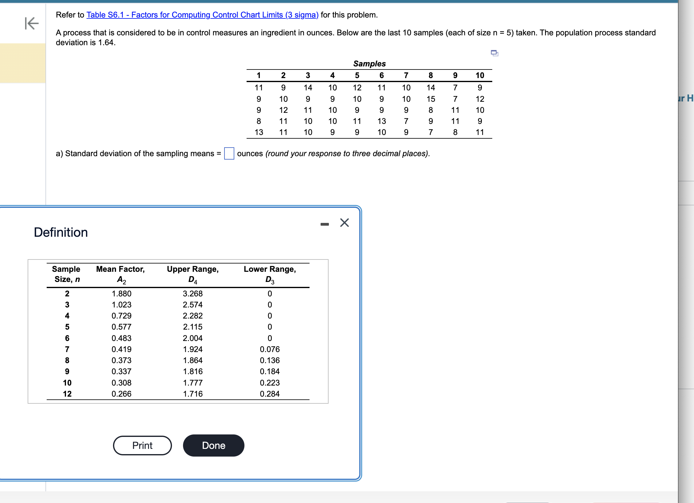 b) If z = 3, what are the control limits for the