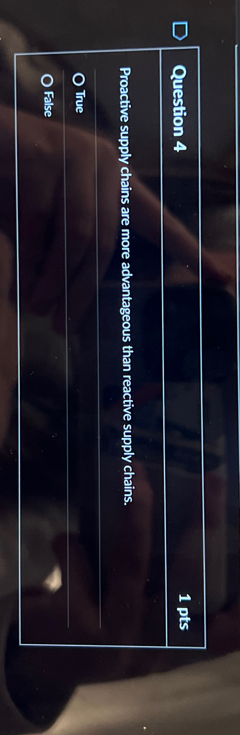  Question 4 1 pts Proactive supply chains are more advantageous than