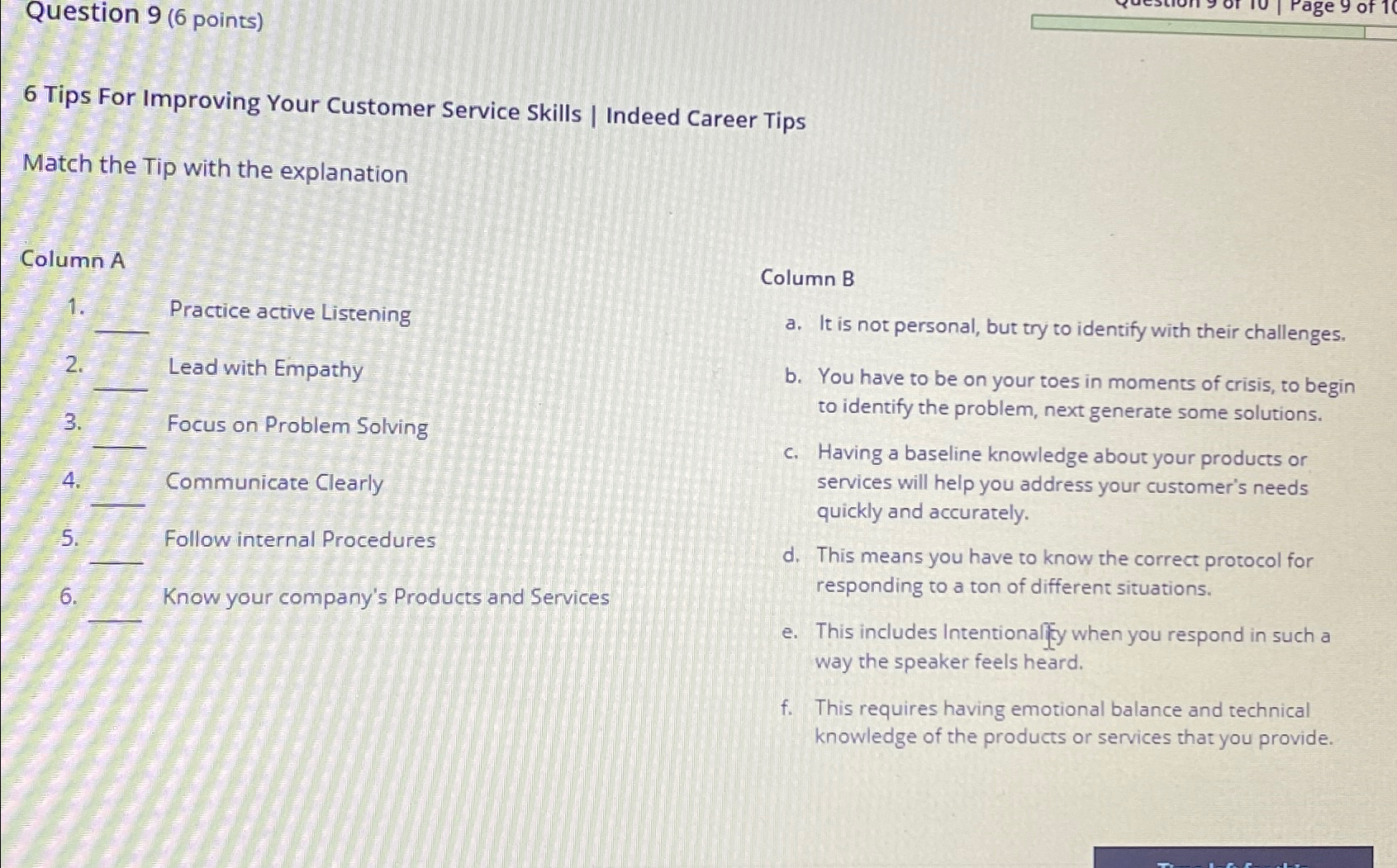  Question 9(6 points) 6 Tips For Improving Your Customer Service Skills