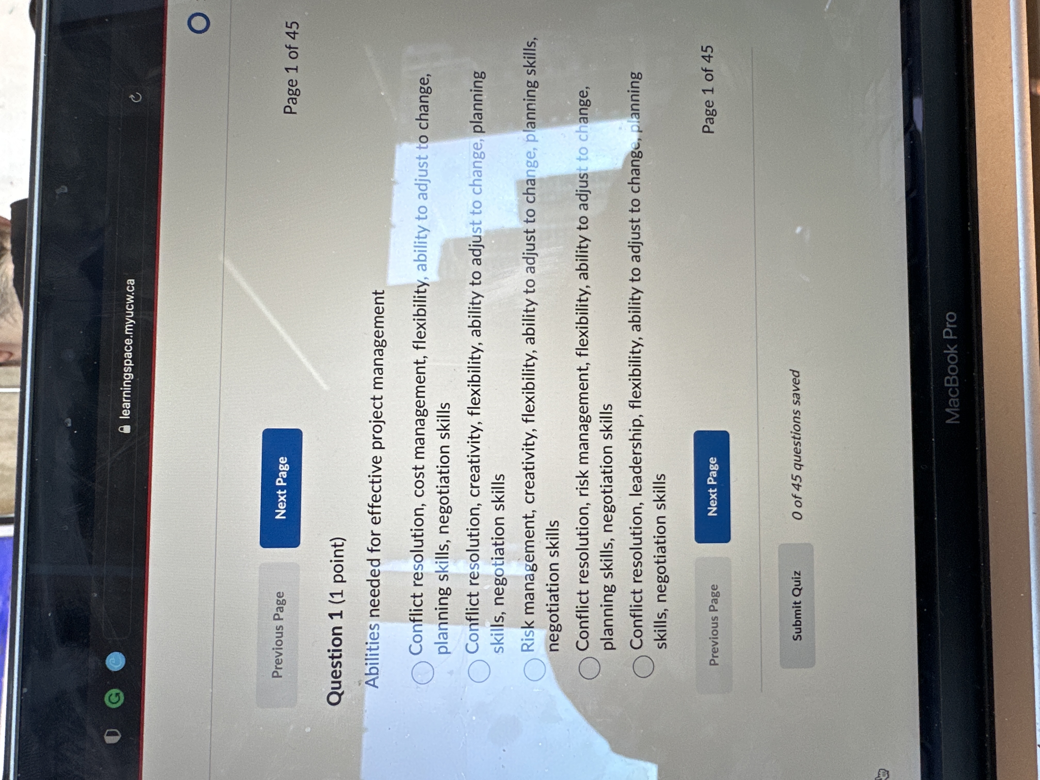  Question 1(1 point) Abilities needed for effective project management Conflict resolution,
