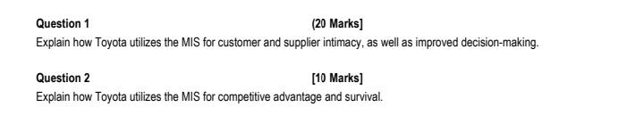  Question 1 (20 Marks] Explain how Toyota utilizes the MIS for