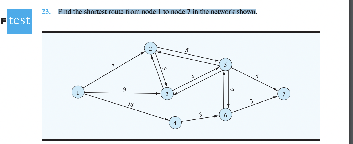  Find the shortest route from node 1 to node 7 in