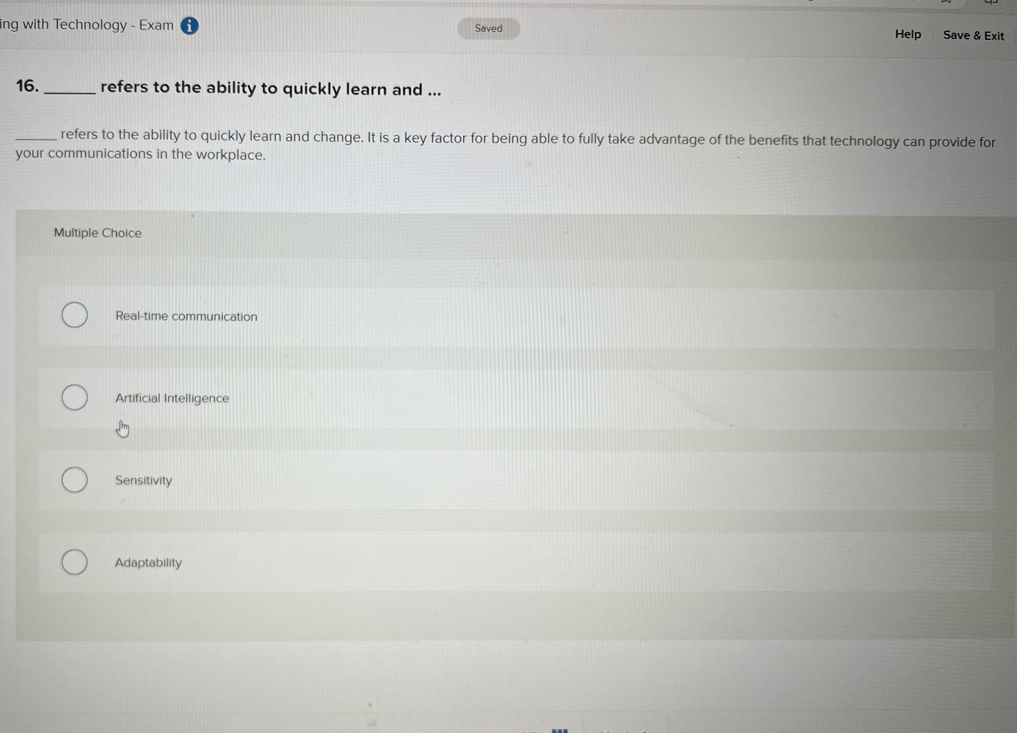  ing with Technology - Exam Help Save & Exit 16. refers