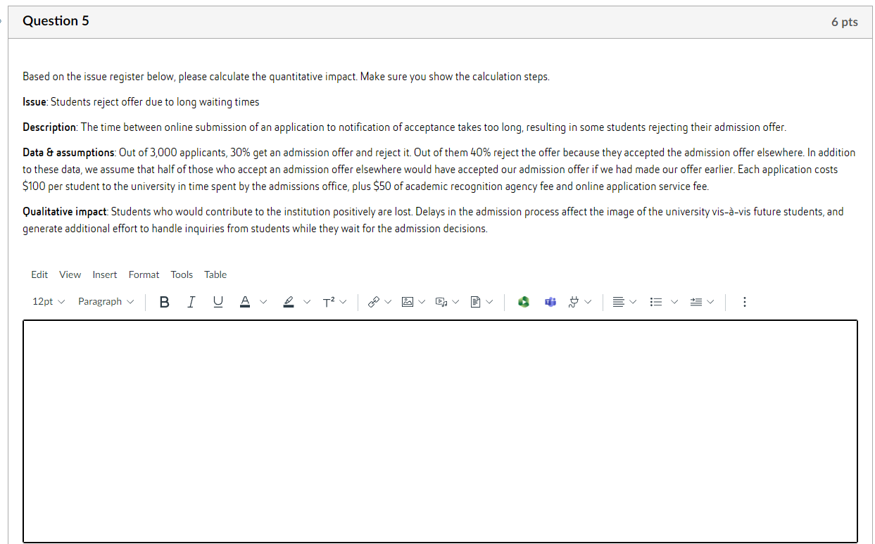  Based on the issue register below, please calculate the quantitative impact.