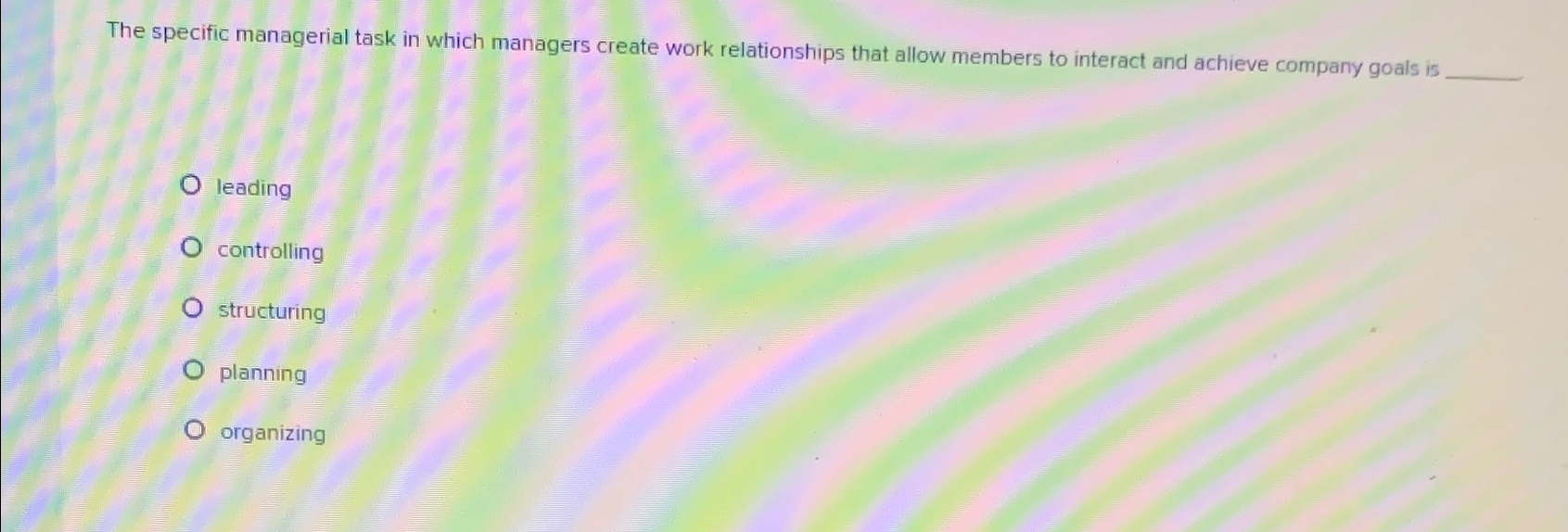  The specific managerial task in which managers create work relationships that