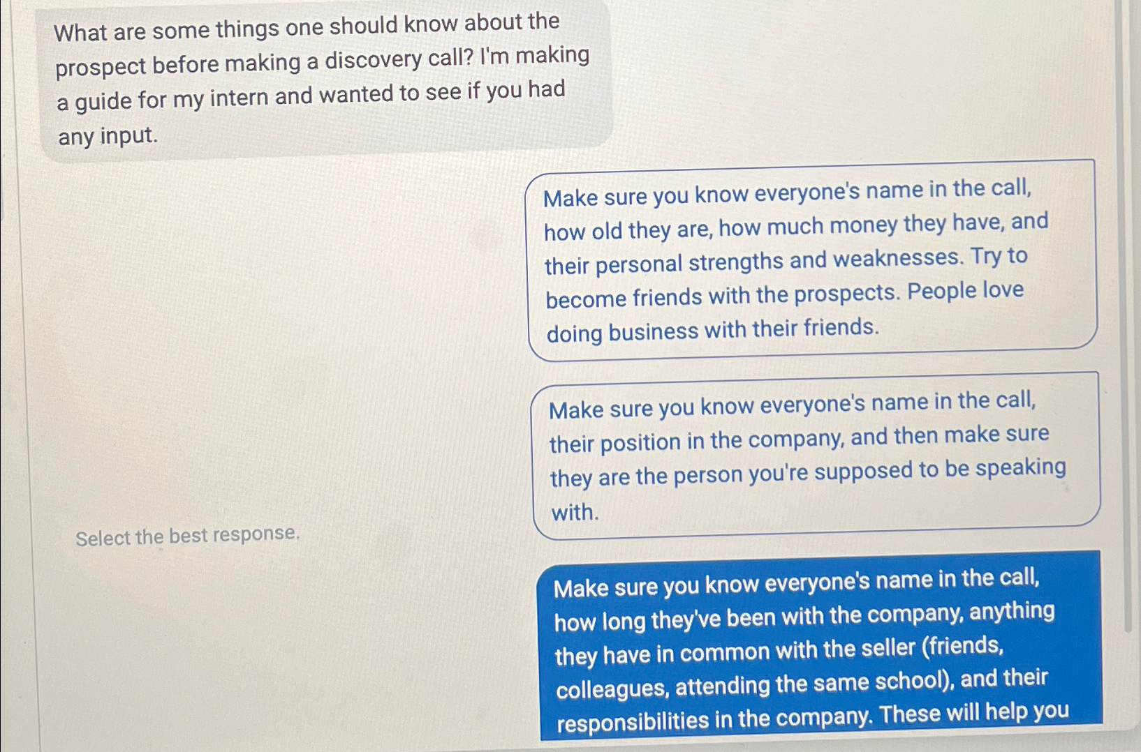  What are some things one should know about the prospect before