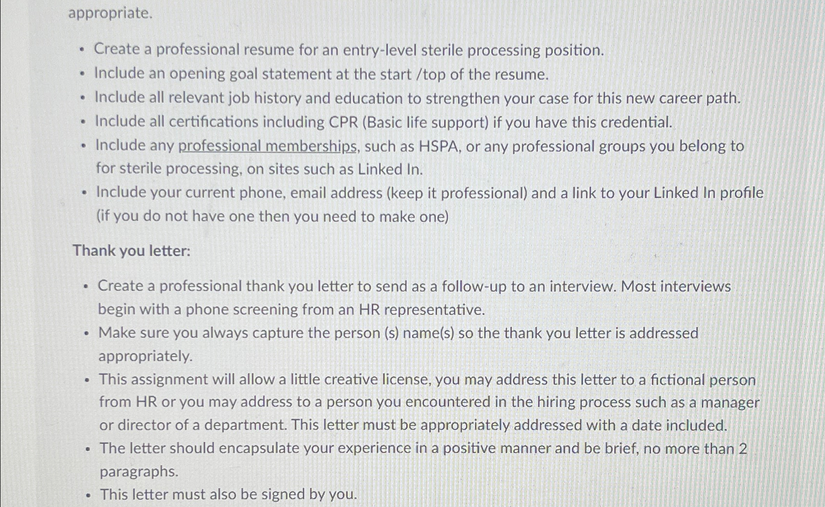  appropriate. Create a professional resume for an entry-level sterile processing position.