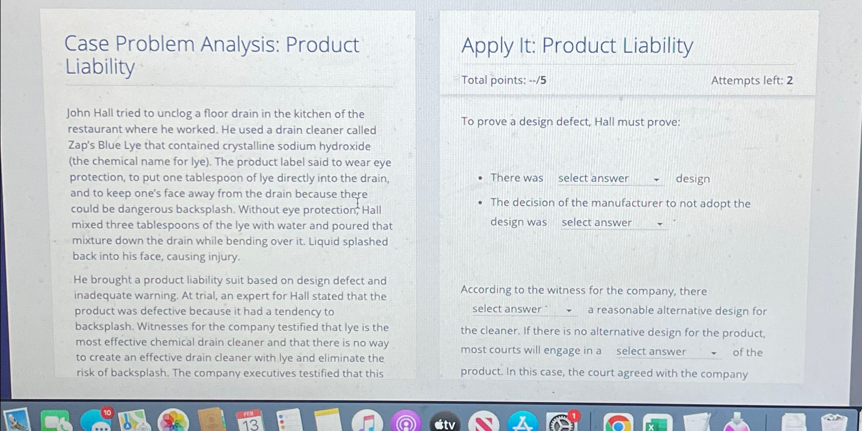  Case Problem Analysis: Product Liability Apply It: Product Liability Total points: