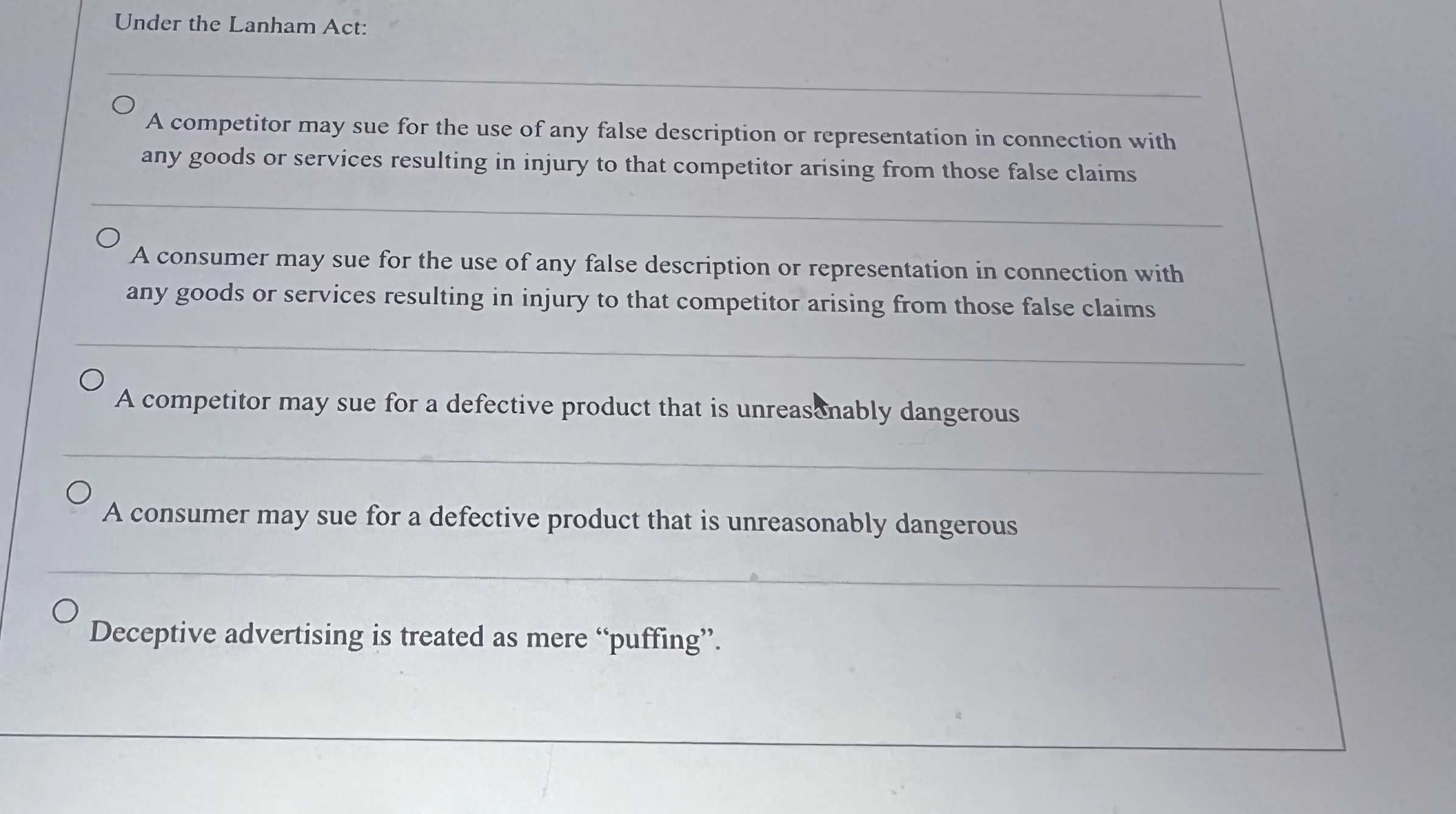  Under the Lanham Act: A competitor may sue for the use