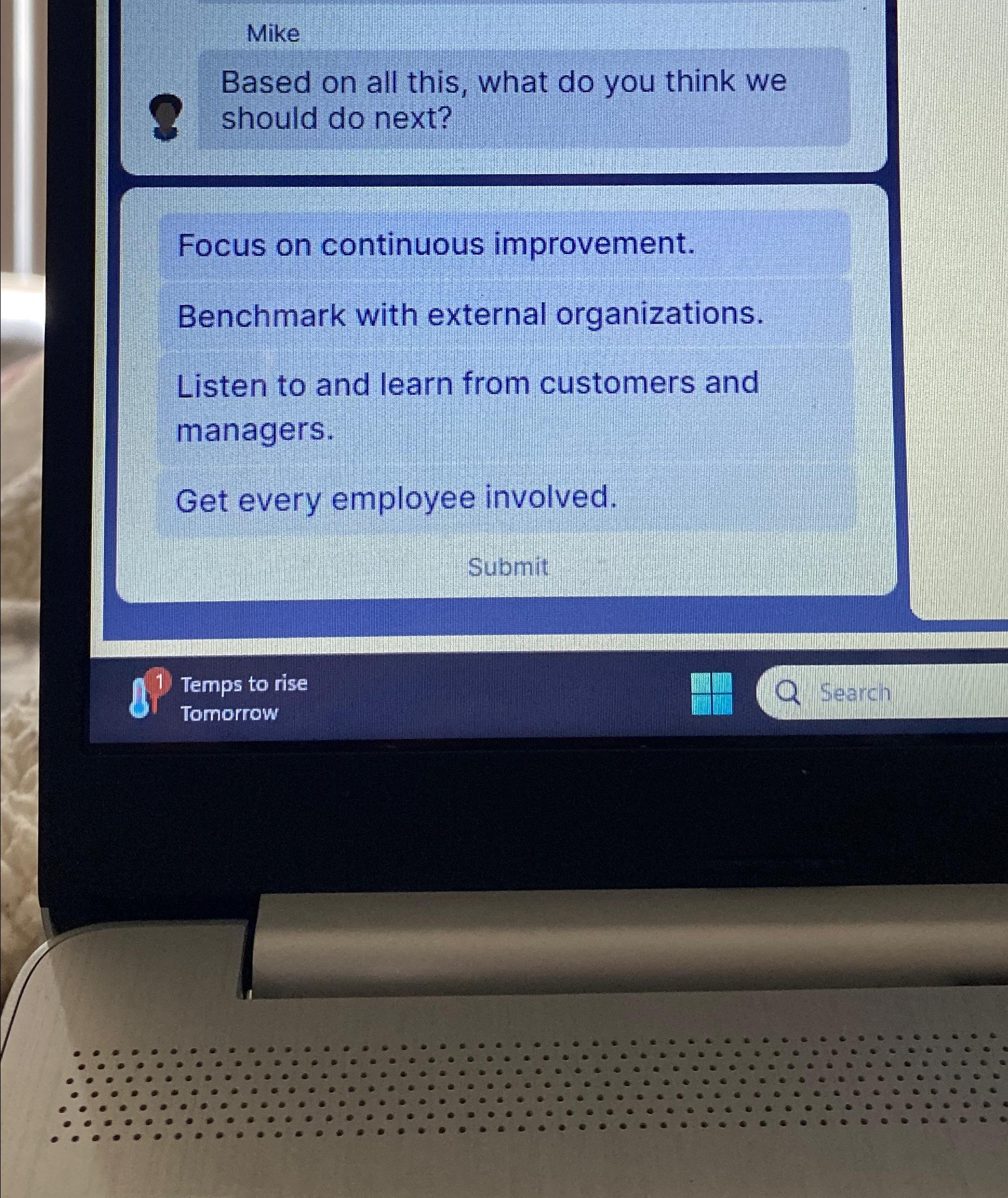  Mike Based on all this, what do you think we should