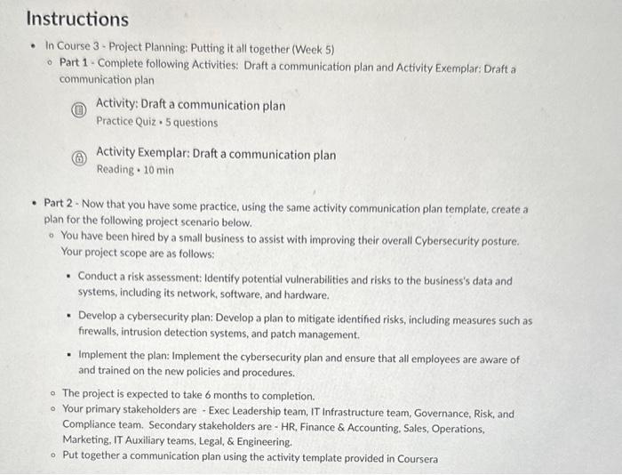  Instructions - In Course 3-Project Planning: Putting it all together (Week