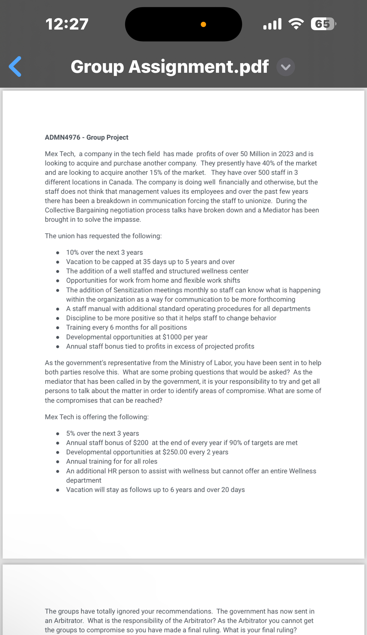  12:27 Group Assignment.pdf ADMN4976- Group Project Mex Tech, a company in