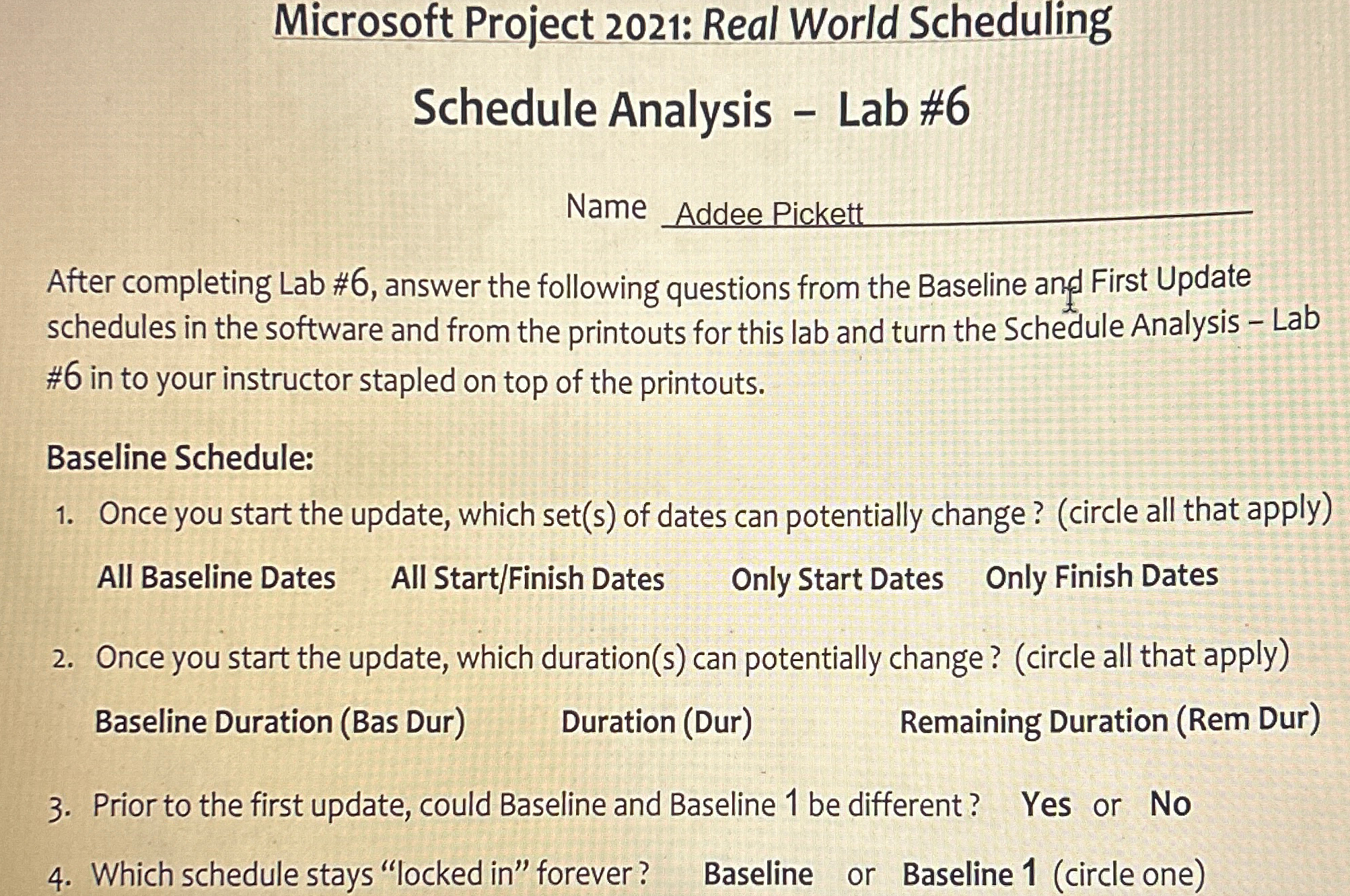  Microsoft Project 2021: Real World Scheduling Schedule Analysis - Lab #6