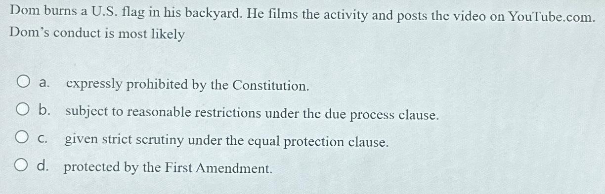  Dom burns a U.S. flag in his backyard. He films the