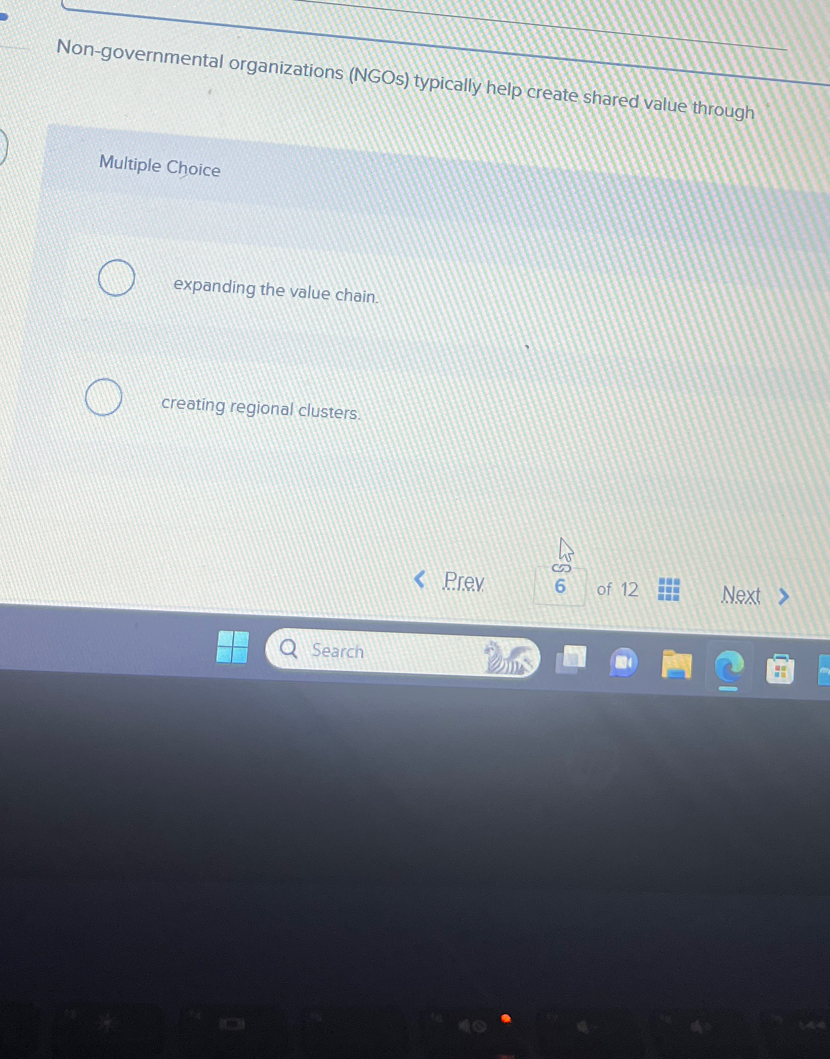  Non-governmental organizations (NGOs) typically help create shared value through Multiple Choice