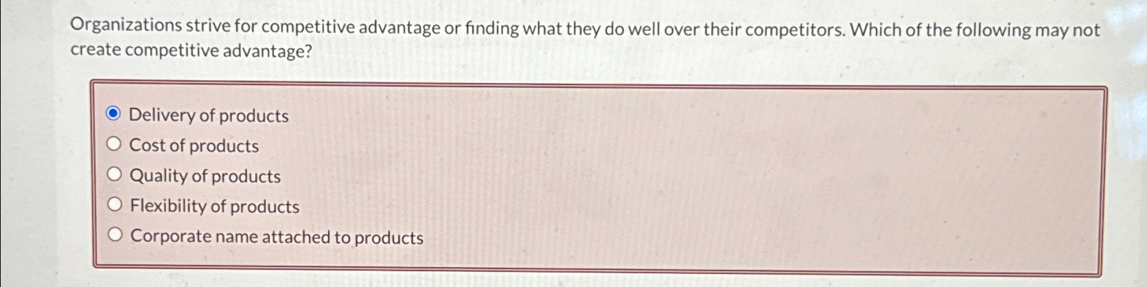  Organizations strive for competitive advantage or finding what they do well