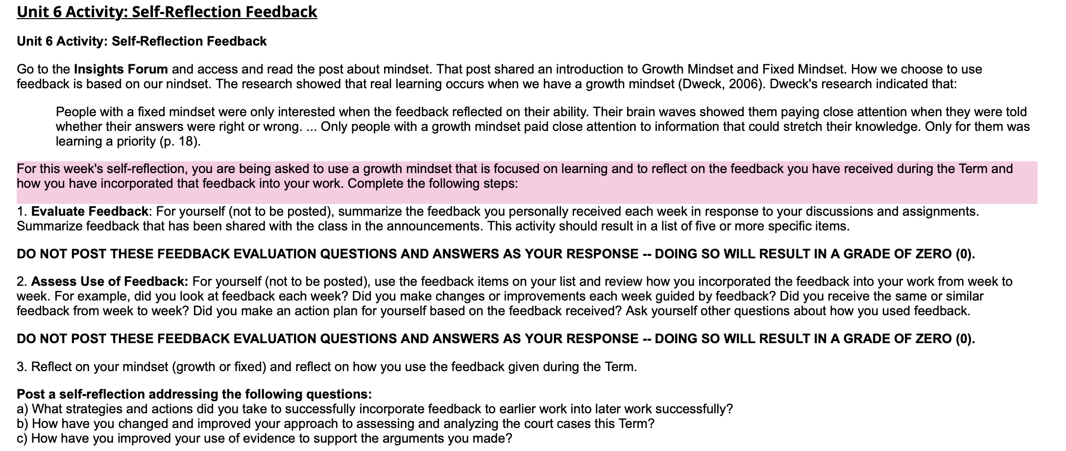  Unit 6 Activity: Self-Reflection Feedback Unit 6 Activity: Self-Reflection Feedback Go