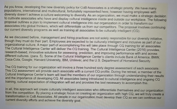  Find the errors: As you know, developing the new diversity policy