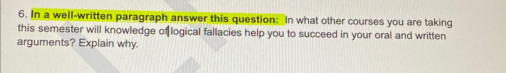  In a well-written paragraph answer this question: In what other courses