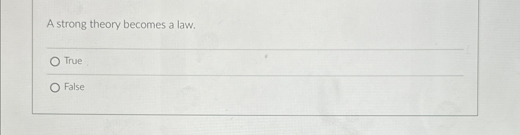  A strong theory becomes a law. True False 