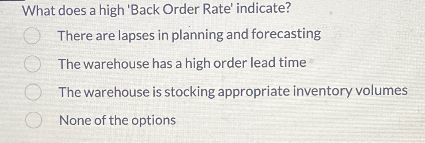  What does a high 'Back Order Rate' indicate? There are lapses
