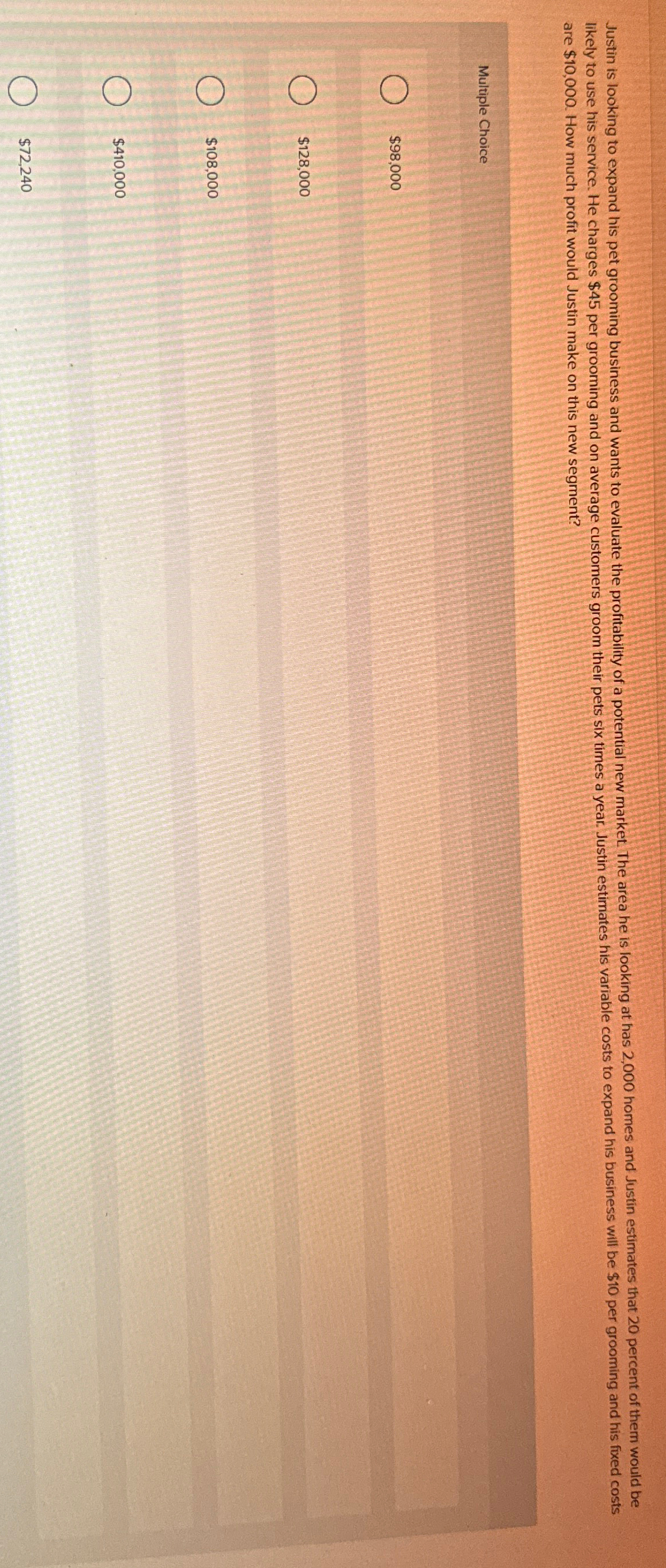  are $10,000. How much profit would Justin make on this new