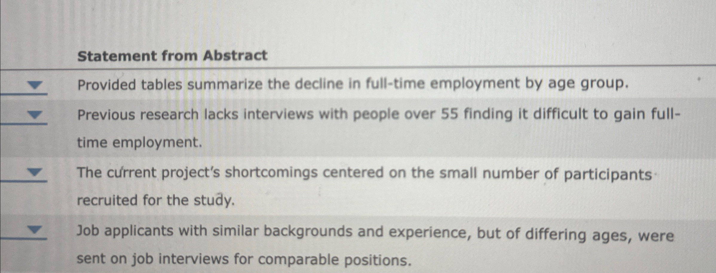  Statement from Abstract Provided tables summarize the decline in full-time employment