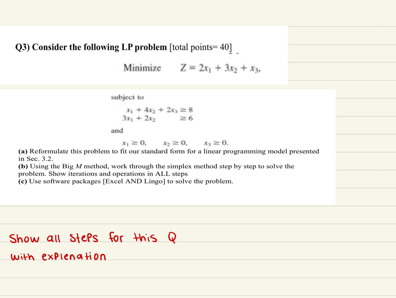  show clear steps as Consider the following LP problem [total points=