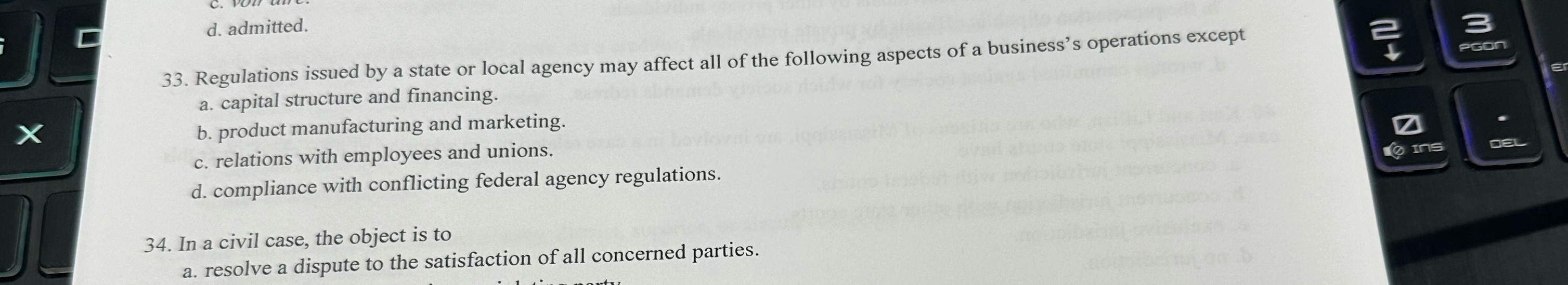  d. admitted. 33. Regulations issued by a state or local agency