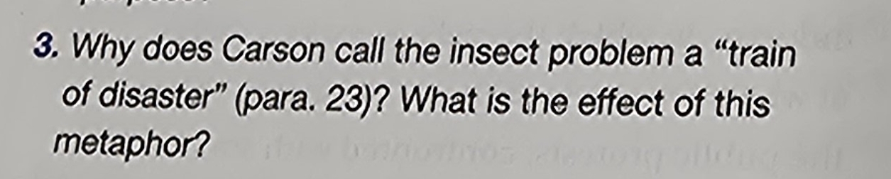  Why does Carson call the insect problem a "train of disaster"