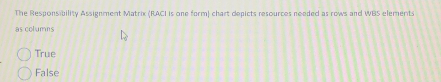  The Responsibility Assignment Matrix (RACI is one form) chart depicts resources