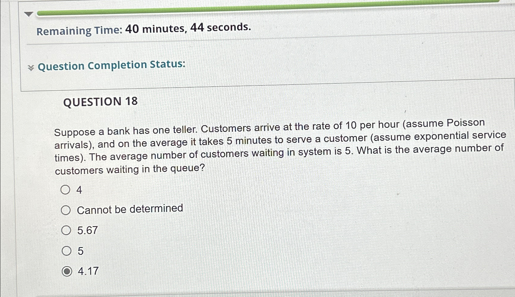  Remaining Time: 40 minutes, 44 seconds. Question Completion Status: QUESTION 18