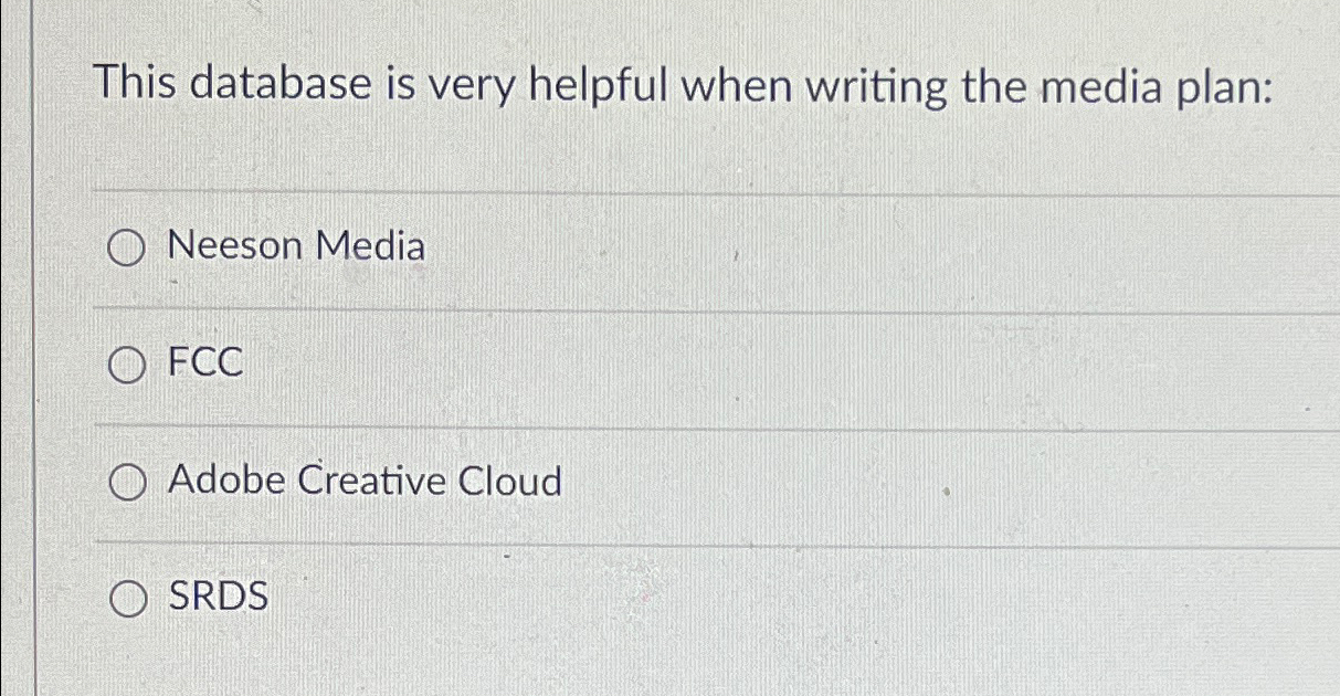  This database is very helpful when writing the media plan: Neeson