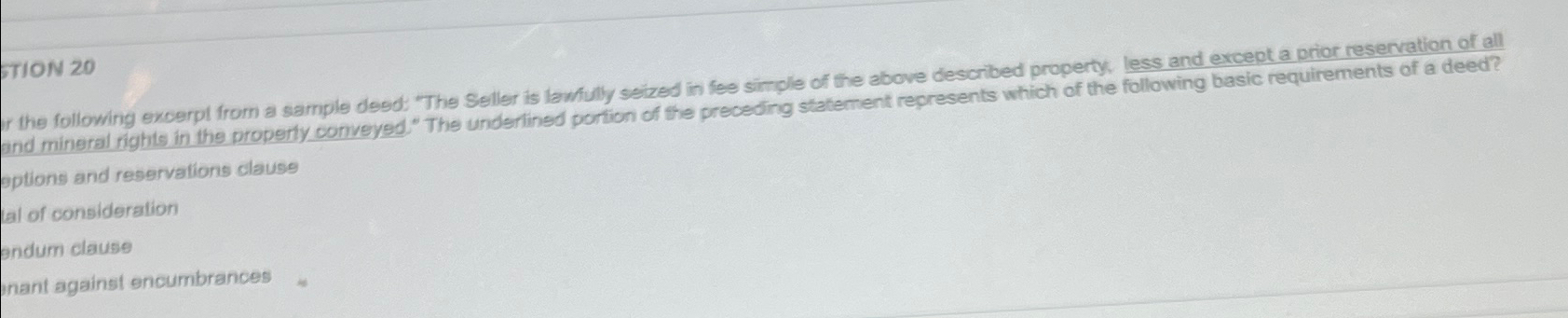  TION 20 The following excerpt from a sample desd: The Seller
