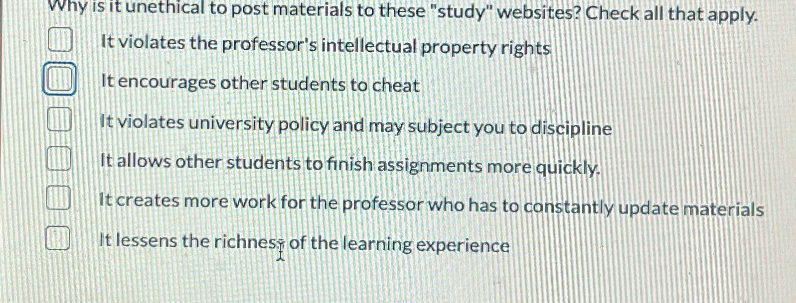  Why is it unethical to post materials to these "study" websites?