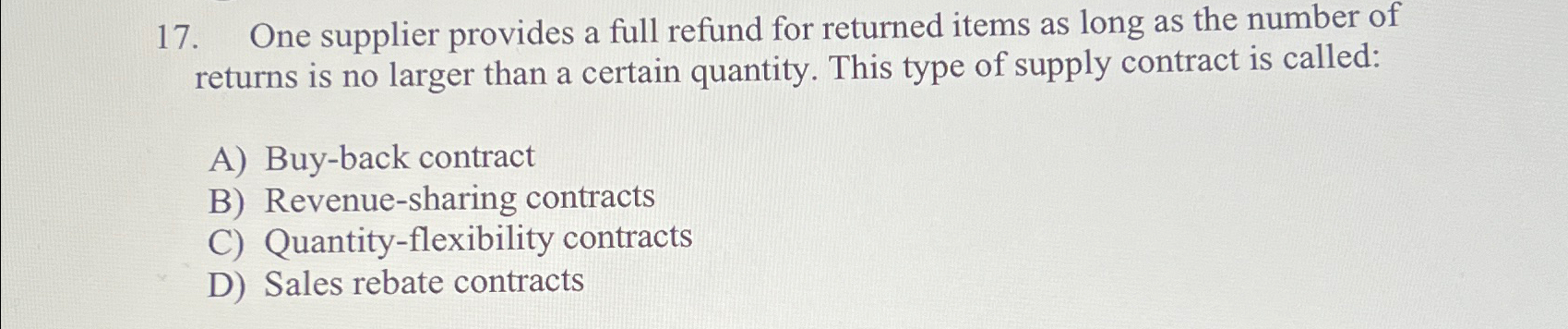  One supplier provides a full refund for returned items as long
