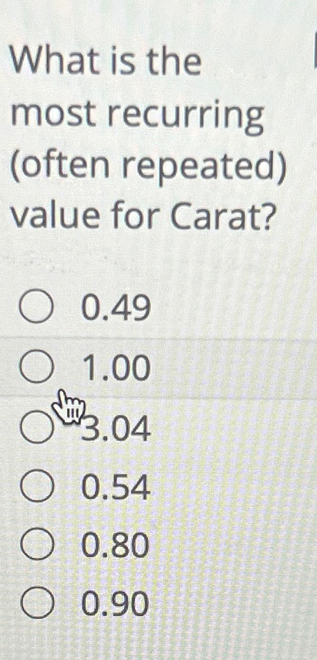  What is the most recurring (often repeated) value for Carat? 0.49