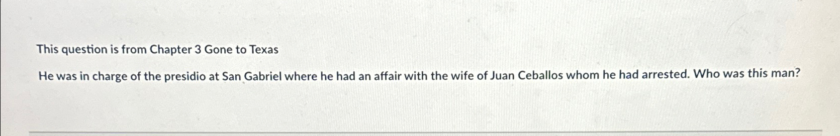  This question is from Chapter 3 Gone to Texas He was