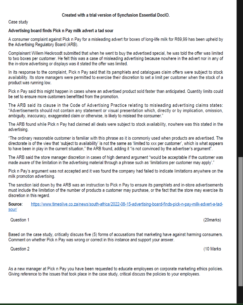 Created with a trial version of Syncfusion Essential DoclO. Case study