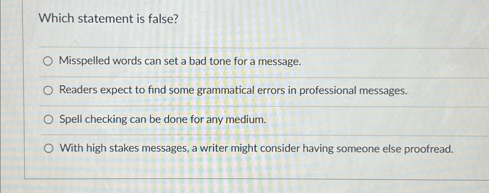  Which statement is false? Misspelled words can set a bad tone