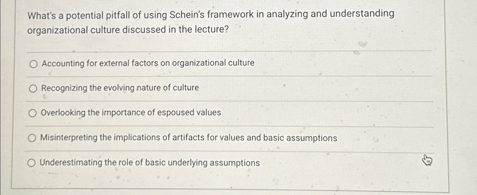  What's a potential pitfall of using Schein's framework in analyzing and