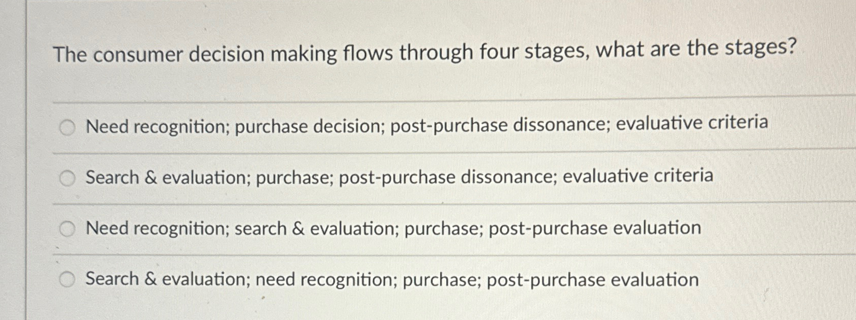  The consumer decision making flows through four stages, what are the