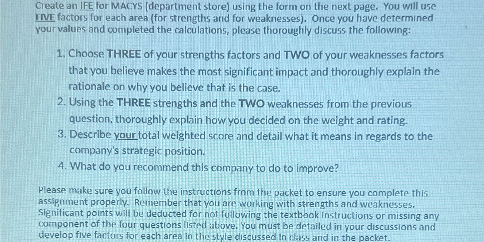  Create an IFE for MACYS (department store) using the form on