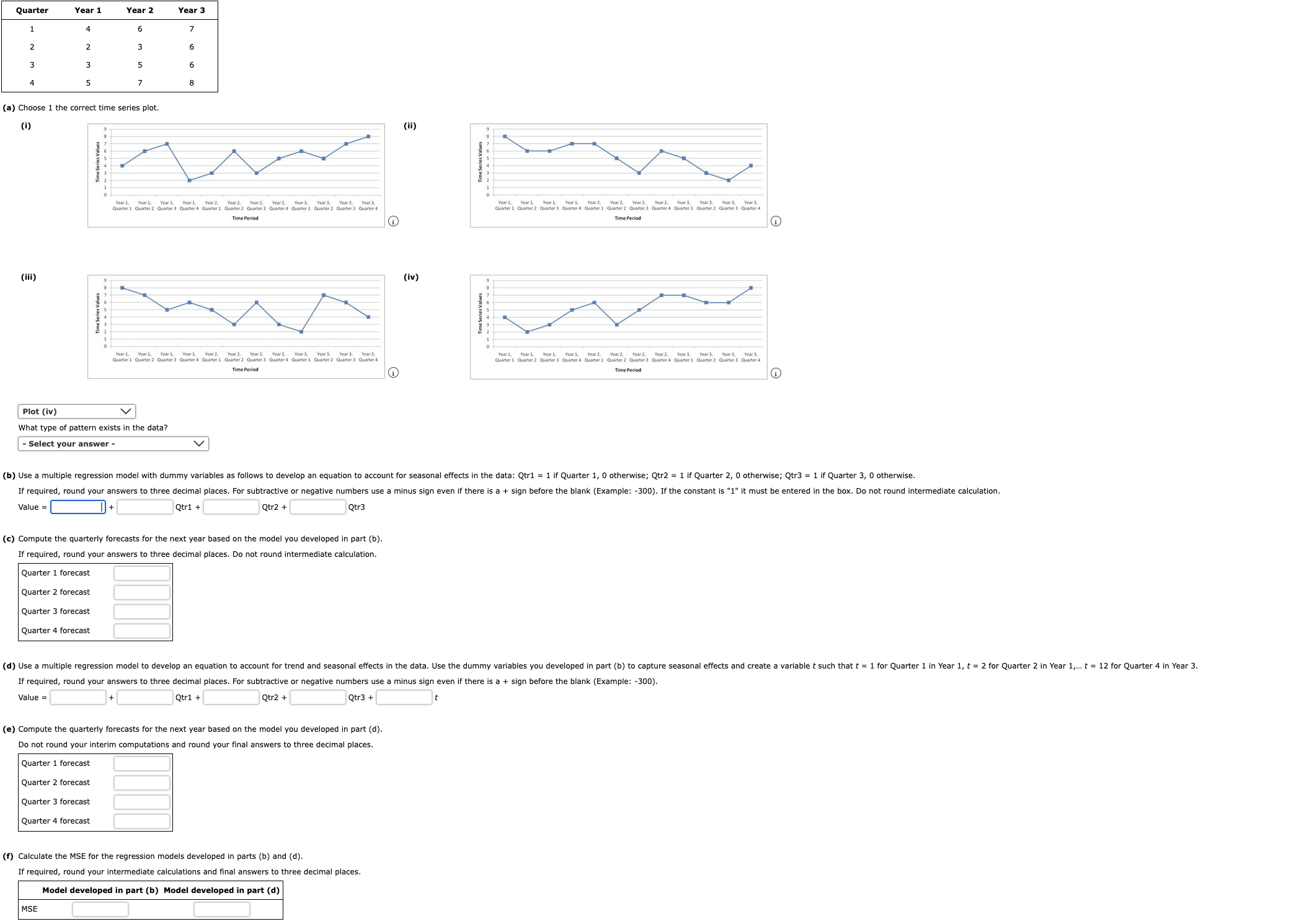 (a) Choose 1 the correct time series plot. (i) (ii) (iii)