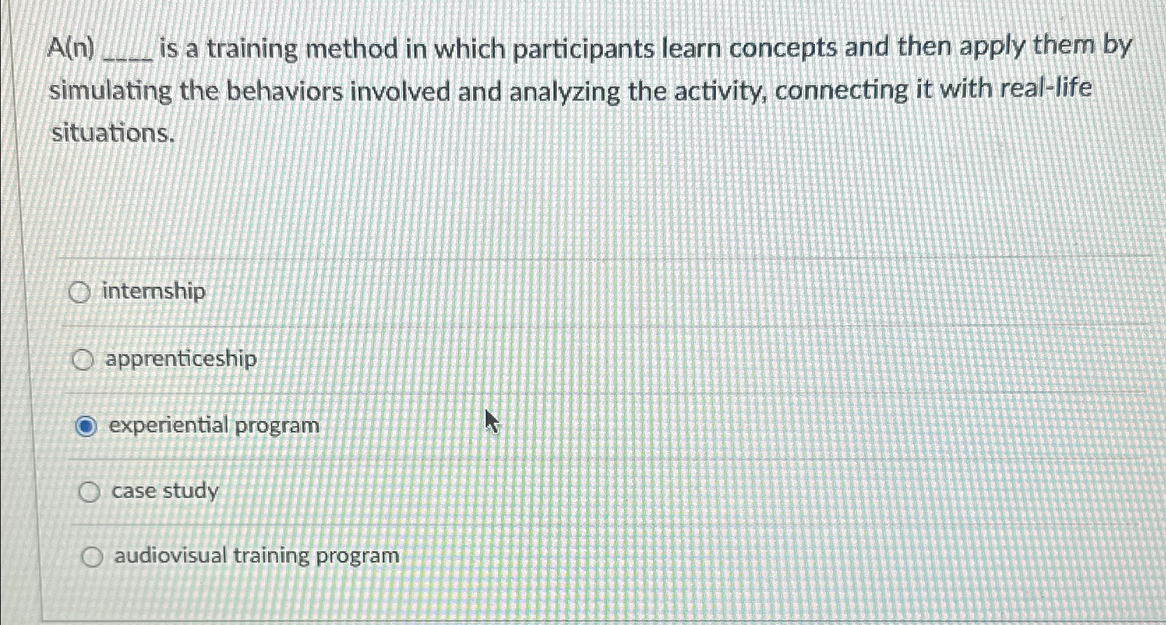  A(n) is a training method in which participants learn concepts and