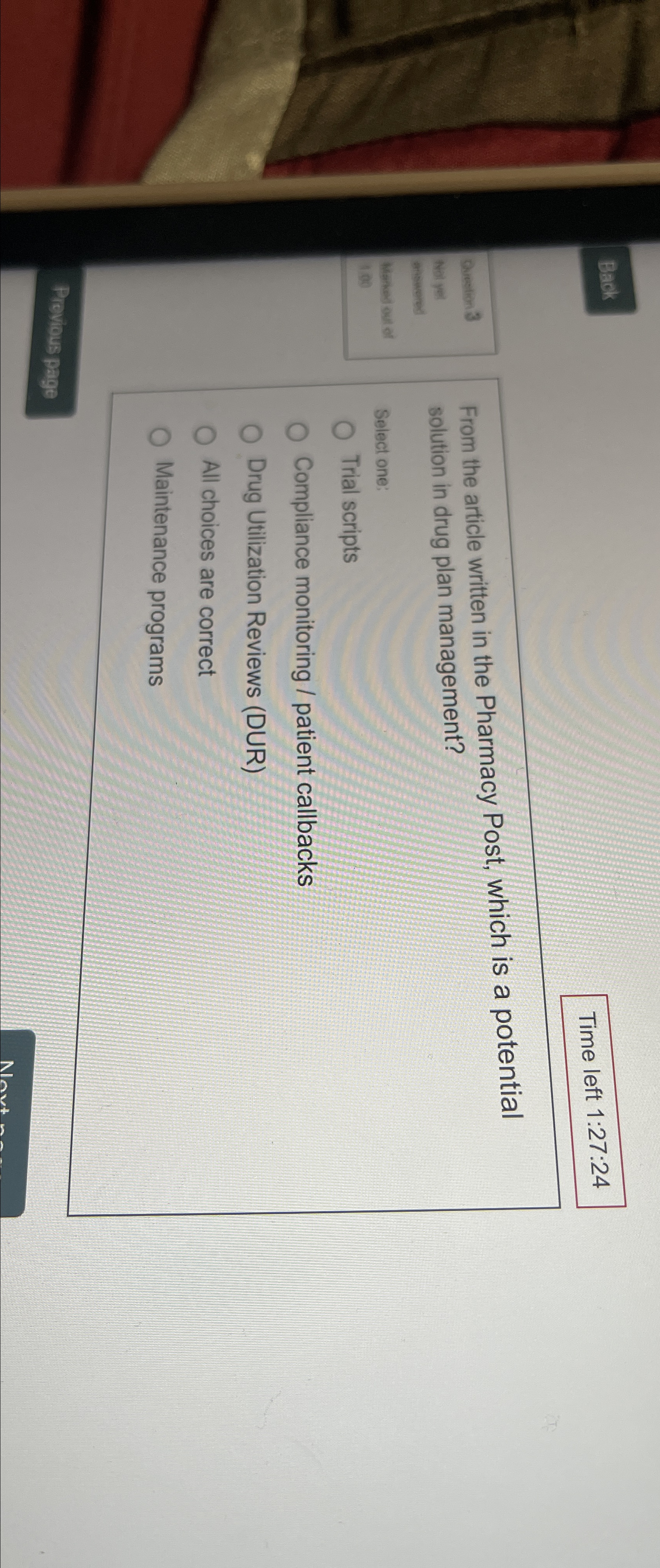  Back Time left 1:27:24 Dumetion 3 Nal yet Matciol out at