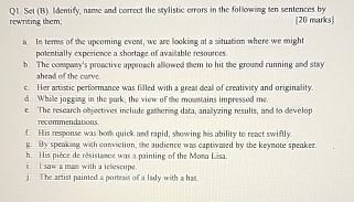  Q1. Set (B) Identify, nume and correct the stylistic errors in