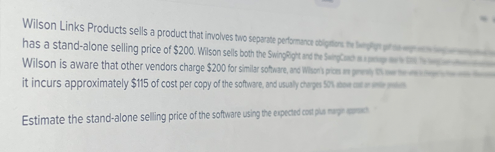 Wilson Links Products sells a product that involves two separate performance