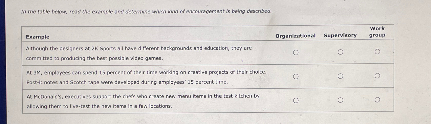  In the table below, read the example and determine which kind
